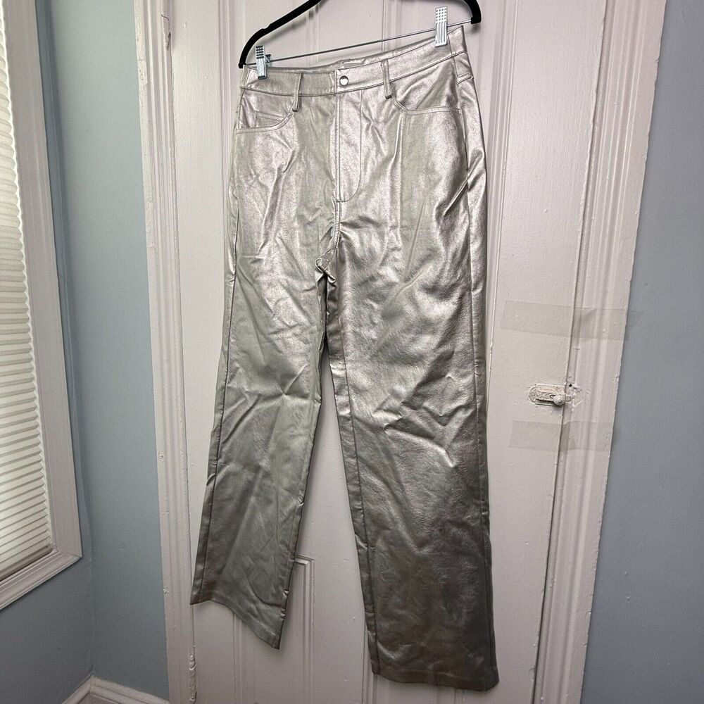 Wayf Nordstrom Silver Faux Leather Pants Womens Medium Metallic Coastal Cowgirl‎